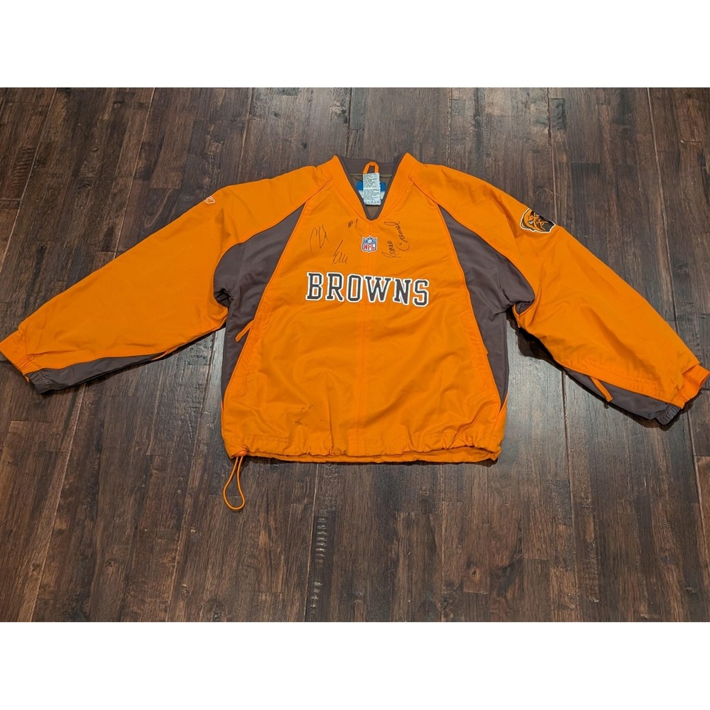 Cleveland Browns Jacket Youth Medium Orange NFL Football Reebok Pullover Signed